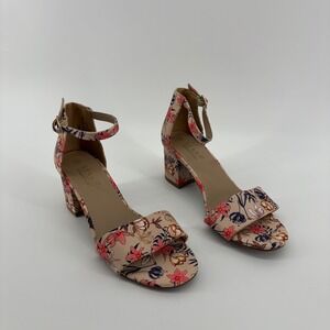 Serra Womens 8 Beige Floral Block Heel Sandals Memory Foam Ankle Strap 700625